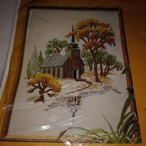 Vintage 1981 Cross Stitch Kit Little Church by the Lake New Old Stock Steeple